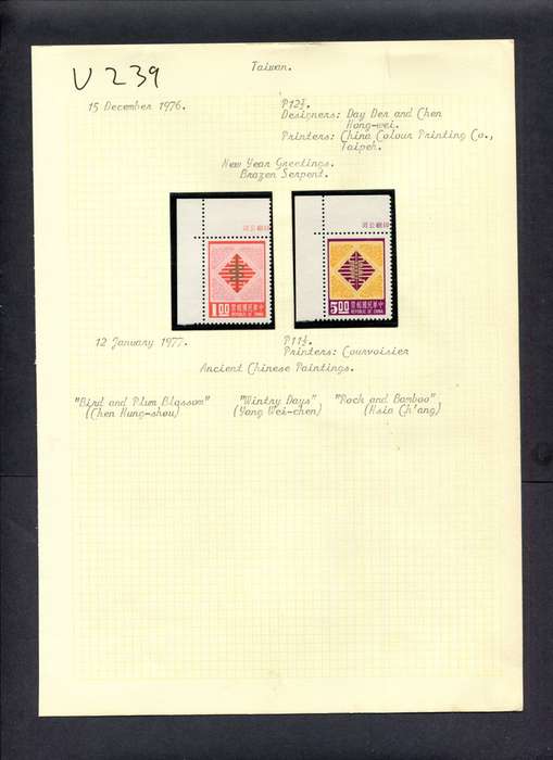 Taiwan - 2 Stamps Mounted (Hinged) On Old Album Page