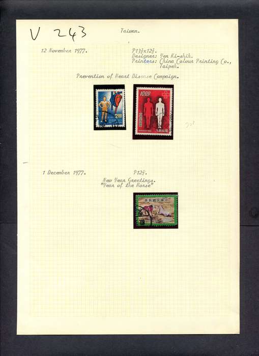 Taiwan - 3 Stamps Mounted (Hinged) On Old Album Page