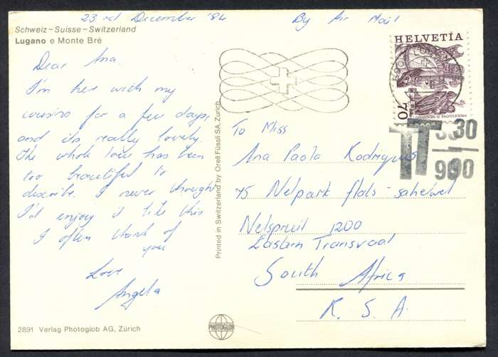 Switzerland - Post Card - Taxed