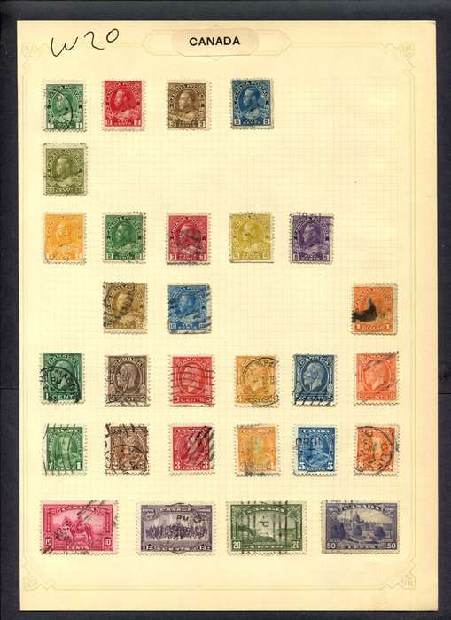 Canada - 29 Stamps Mounted (Hinged) On Album Page