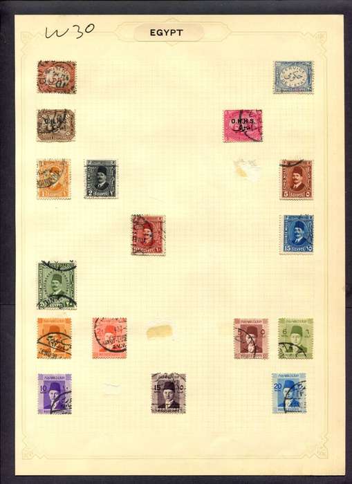 Egypt - 17 Stamps Mounted (Hinged) On Album Page