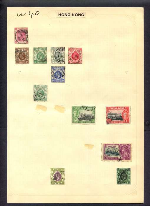 Hong Kong - 12 Stamps Mounted (Hinged) On Album Page
