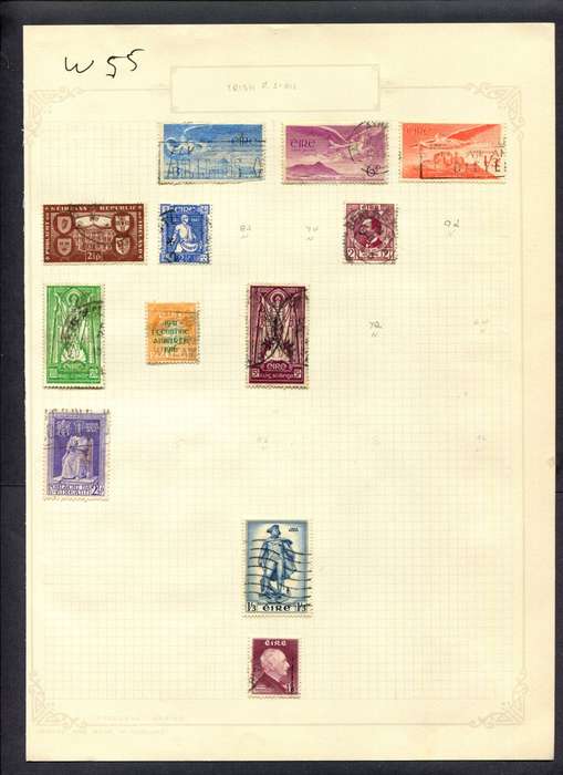 Ireland - 12 Stamps Mounted (Hinged) On Album Page