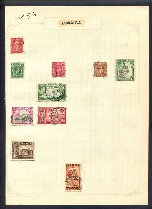 Jamaica - 10 Stamps Mounted (Hinged) On Album Page