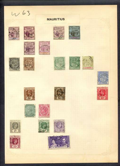 Mauritius - 22 Stamps Mounted (Hinged) On Album Page