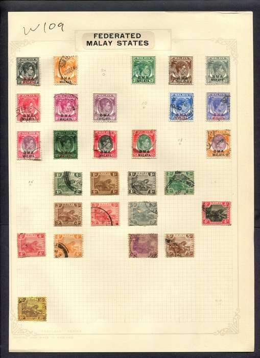 Malaysia - 28 Stamps Mounted (Hinged) On Album Page