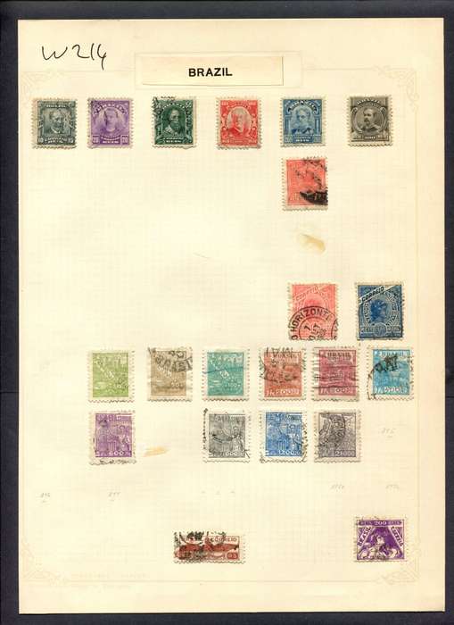 Brazil - 21 Stamps Mounted (Hinged) On Album Page