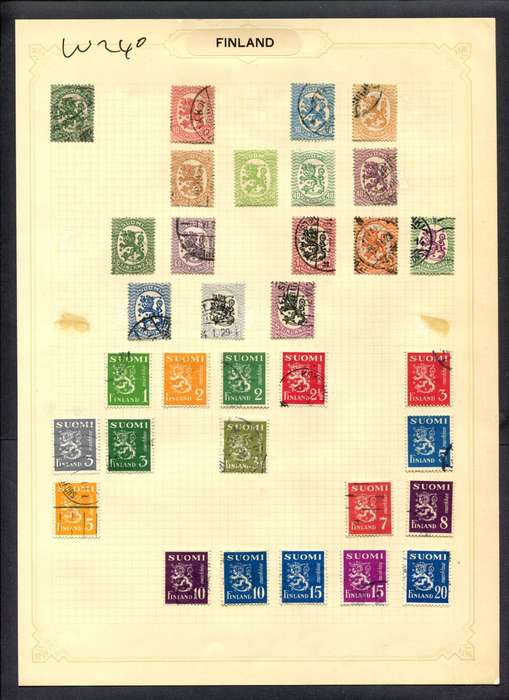 Finland - 33 Stamps Mounted (Hinged) On Album Page