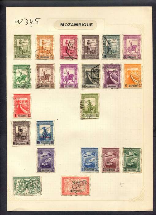 Mozambique - 22 Stamps Mounted (Hinged) On Album Page