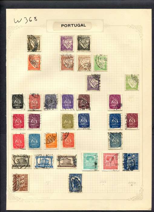 Portugal - 34 Stamps Mounted (Hinged) On Album Page