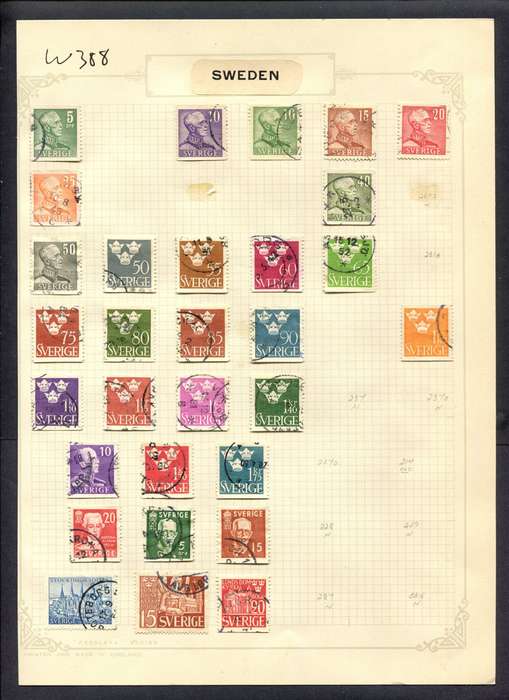 Sweden - 30 Stamps Mounted (Hinged) On Album Page