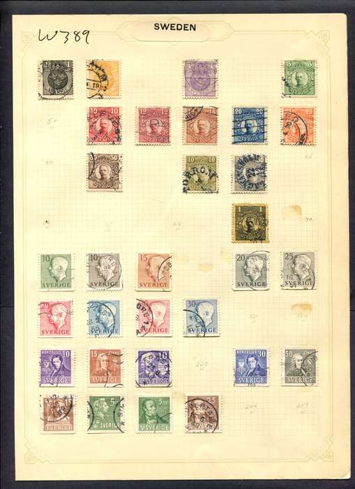 Sweden - 31 Stamps Mounted (Hinged) On Album Page