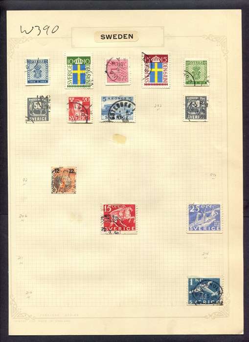 Sweden - 13 Stamps Mounted (Hinged) On Album Page