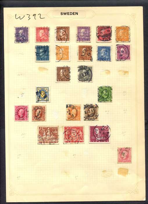 Sweden - 23 Stamps Mounted (Hinged) On Album Page