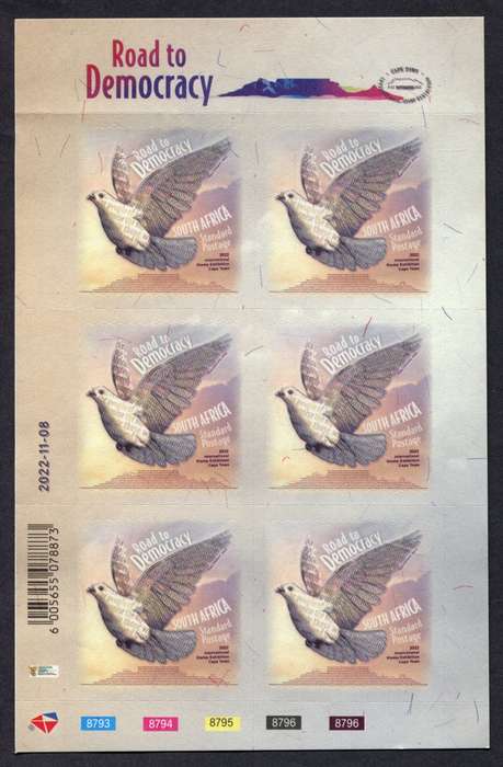 RSA - Road to Democracy - Sheet of 6 - Original Printing On Yellow Backing and Wrong Contl 2022- MNH