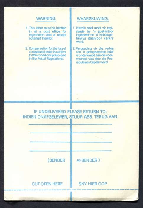 RSA - Registered Cover - Send From Mobile Post Office - Bloemfontein