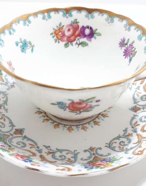 Improvised Tuscan Bone China Tea Duo  1907 Antique Tuscan Tea Cup and 1940s Tuscan Orleans Saucer