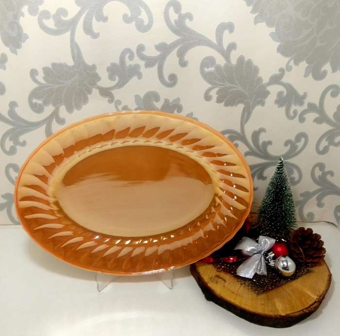 Vintage Anchor Hocking Fire King Peach Lustre Swirl Platter