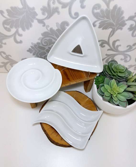 Set Of 3 Classic White Small Crudités Platters