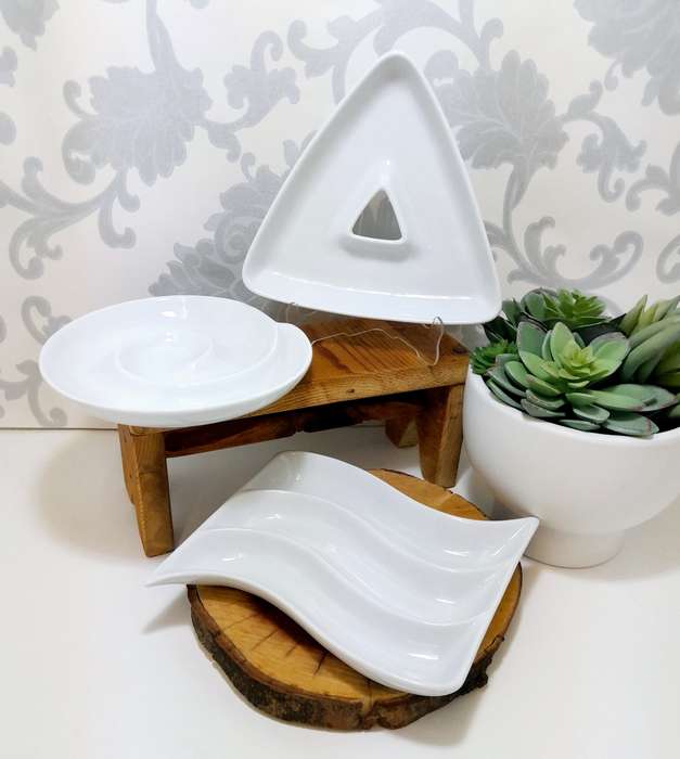 Set Of 3 Classic White Small Crudités Platters