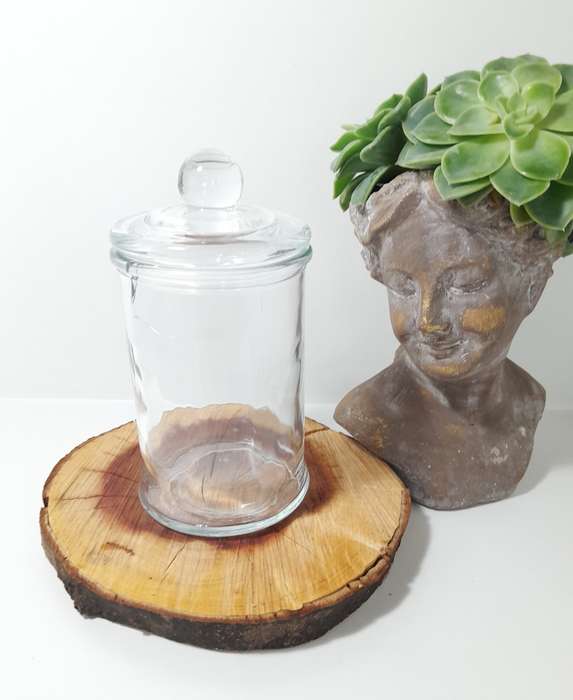 Clear Glass Storage Jar With Tight Fitting Lid & Knob Finial