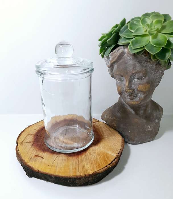 Clear Glass Storage Jar With Tight Fitting Lid & Knob Finial