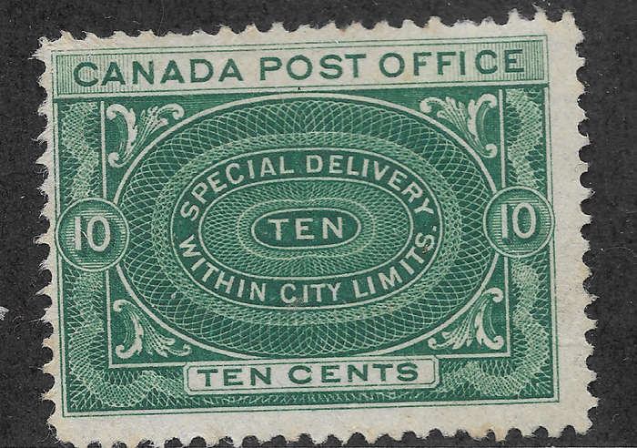 CANADA ScottE1a FVF-MLH 10cts 1898 SPECIAL DELIVERY - GREEN CV$150