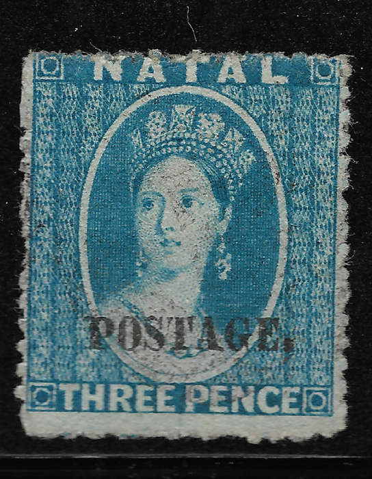 NATAL 1869 SACC56+58 blue No9&11 Ovpt Type V Postage Capital letters with stop - Fine Used