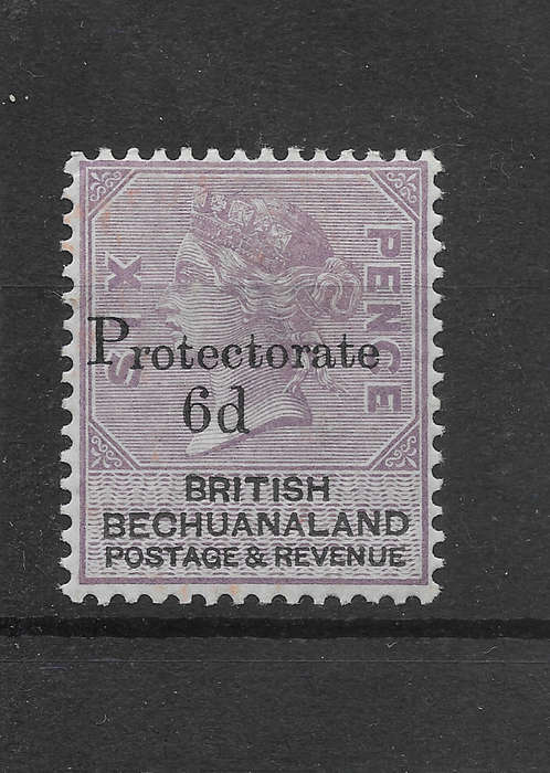 Bechuanaland 1888 - SACC43 6d ON 6d Lilac and Black Fine Mint Hinged CVR3000