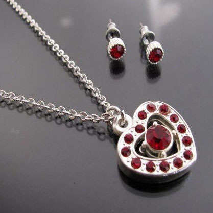 R80 only - Genuine Ruby Red Crystal Heart shaped Necklace & Earring Set !