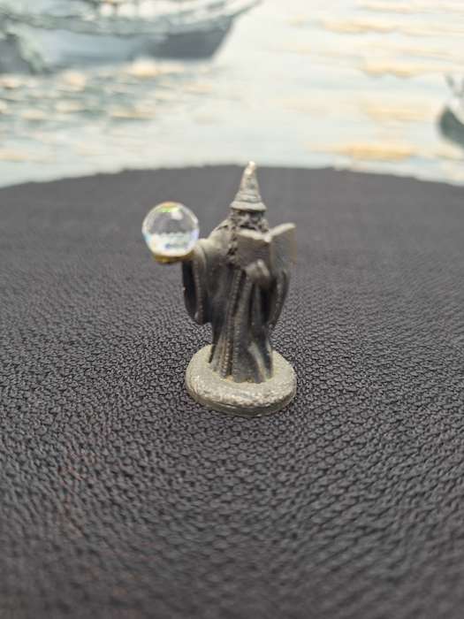 Collection of Pewter Myth and Magic Dragon and Wizards Figurines with Large Mystical Orb