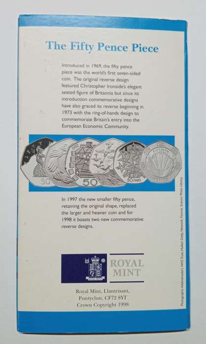 LIMITED EDITION 1998 BRILLIANT UNCIRCULATED BU FIFTY 50 PENCE NHS PACK