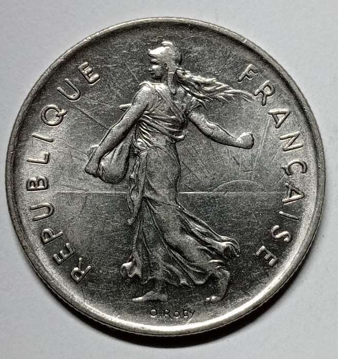Brilliant uncirculated 1971 France 5 francs - signature O Roty