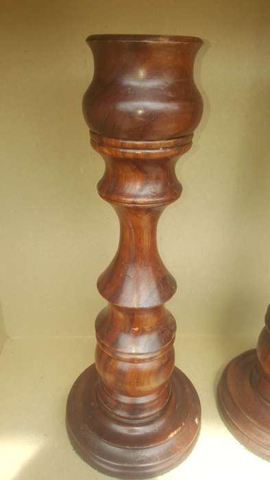 Vintage! Pair Of Large Wooden Candlestick Holders