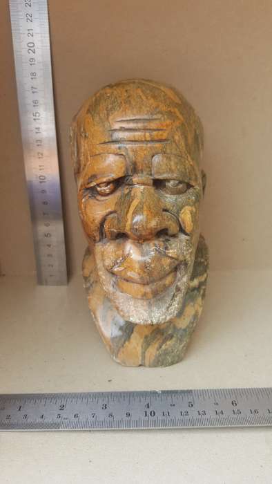 Hand-Carved! African Polished Stone Bust - Old Man Sculpture
