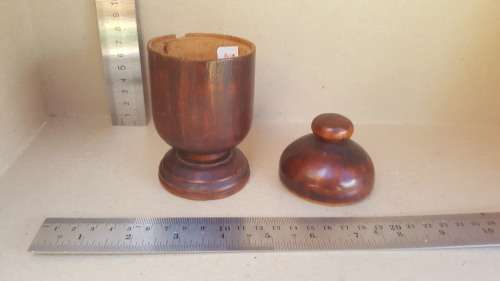 Vintage! Carved Wooden - Cylindrical - Trinket / Jewelry Jar / Container With Lid