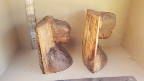 Africana! Busts - Hand Carved Natural Wooden Stumps - Live Edge - Book-Ends