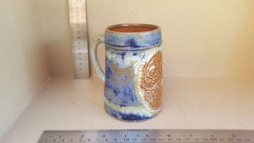 HVW Stein Beer Mug - Embossed Ceramics - Signed Pottery