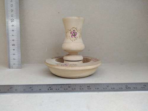 Vintage! Hand Painted - Floral - Turned Wood - Candle Stick Holder