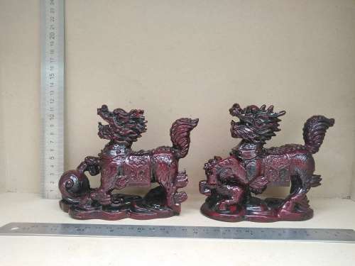Chinese - Feng Shui - Pair Of Chi Lin, Male And Female Chinese Dragon Horses