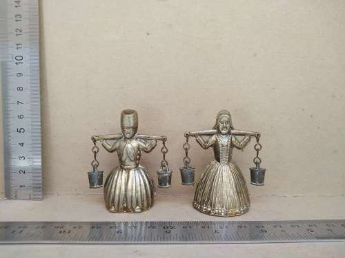 Vintage! Brass - Dutch Bells Milk Maid / Boy With 2 Pails Each