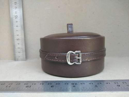 Vintage! Hand Stitched Leather - Round Trinket / Jewellery Box