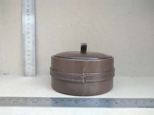 Vintage! Hand Stitched Leather - Round Trinket / Jewellery Box