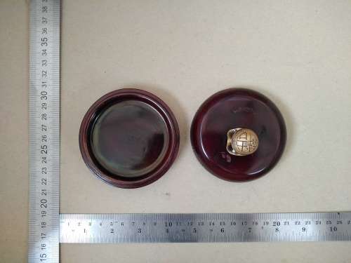 Feng Shui -  Round Chinese Wooden Trinket Box With Bronze Metal Knob
