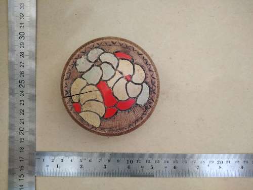 Vintage! Hand Carved - Round Floral - Trinket Box With Lid