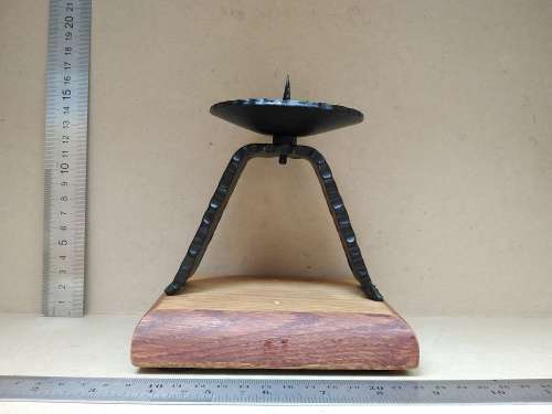 Vintage! Wrought Iron Candle Holder On Wooden Base