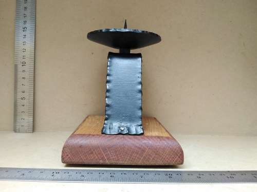 Vintage! Wrought Iron Candle Holder On Wooden Base