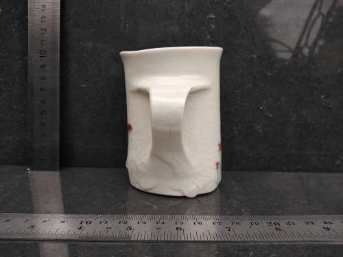 Vintage Hand Made/Painted Red Flowers Crackle Glazed Pottery Mug