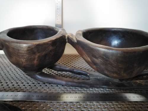 Africana! RARE! Zulu - 3 Bowl Meat Platter With Lids- Carved Wood