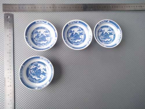 Vintage! Chinese - Canton Blue Willow - JingDeZhen - Set Of 4 Rice Bowls